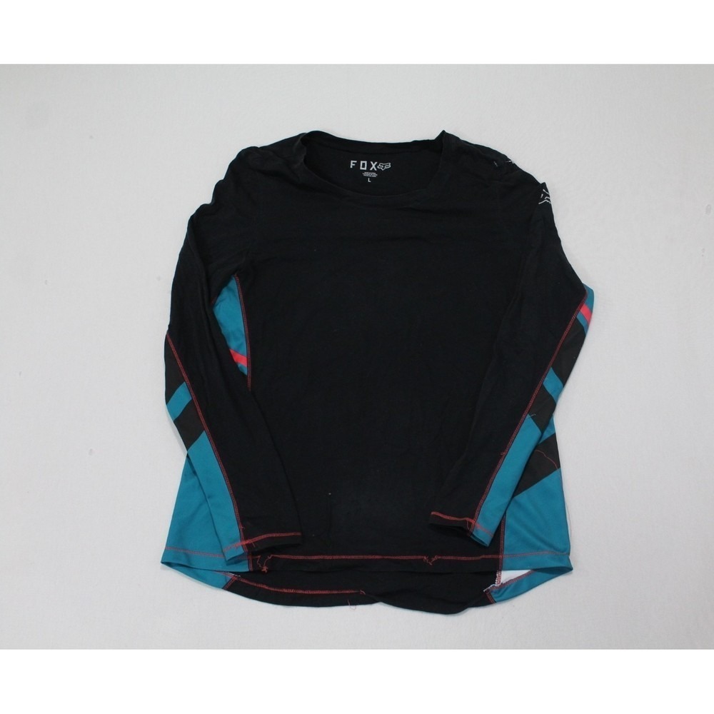 Fox Racing Shirt Women L Black Teal Excellent Long Sleeve Active Top